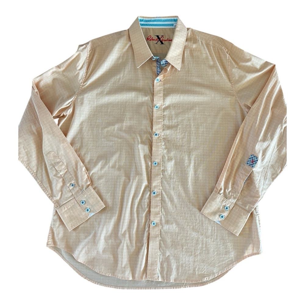 Robert Graham Shirt‎ Men's 2XL Orange Flip Cuff Tailored Fit Button Long Sleeve